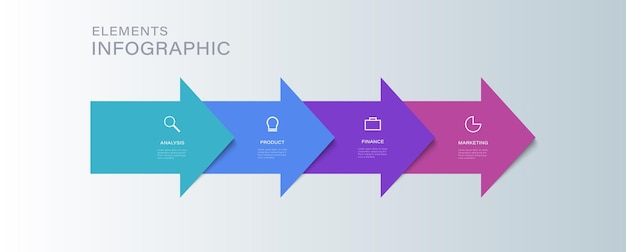Four step arrow template for presentation 4 steps options elements infographic