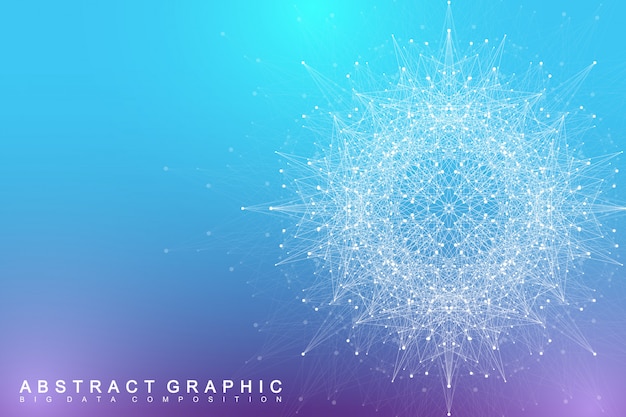 Fractal element with compounds lines and dots. Big data complex. Graphic abstract background communication. Minimal array Big data. Digital data visualization. illustration.