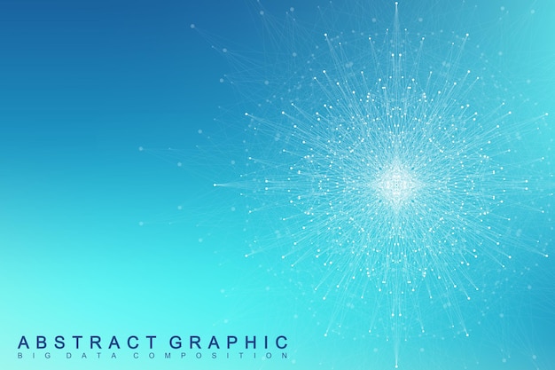 Fractal element with connected lines and dots big data complex particle compounds network connection...