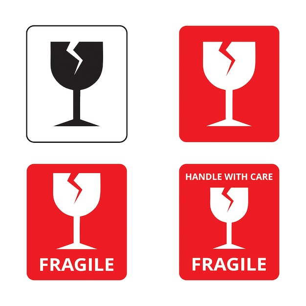 fragile glass and handle with care banners on a white background