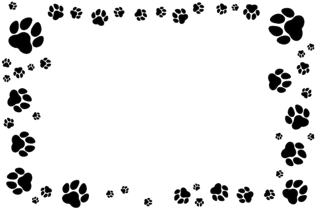 frame of black paw silhouettes on white background
