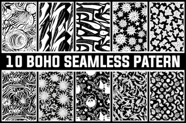 Free Vector Set of Black and White 10 Abstract Ethnic Boho Seamless Pattern