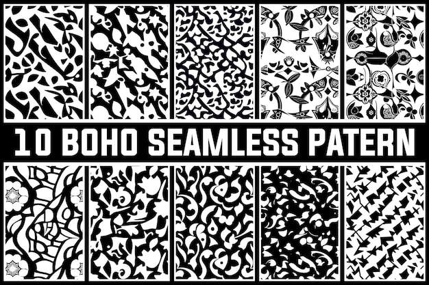free vector set of black and white 10 abstract ethnic boho seamless pattern