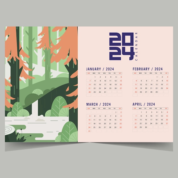 Free vector stylish 2024 new year calendar template with fluid design vector
