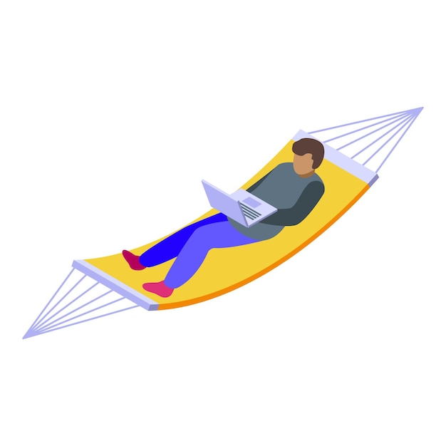 Freelancer working remotely in hammock with laptop on tropical island