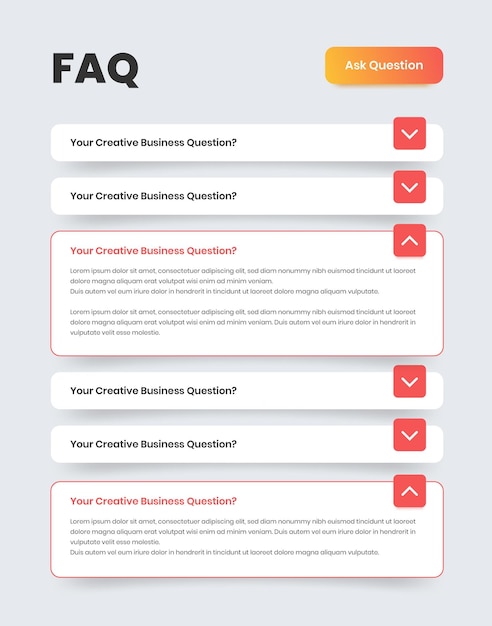 Frequently asked questions user interface or ui design for mobile and web app with minimalist layout