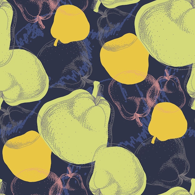 Fruit pattern Seamless pattern of pears and leaves Summer tropical vibe with fruits creates a seamless pattern for modern fabrics and textiles