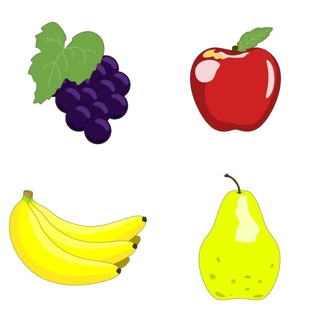 fruit vector illustration set of vector drawings of fruits grape apple banana and pear