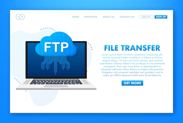 ftp file transfer icon on laptop ftp technology icon transfer data to server vector illustration