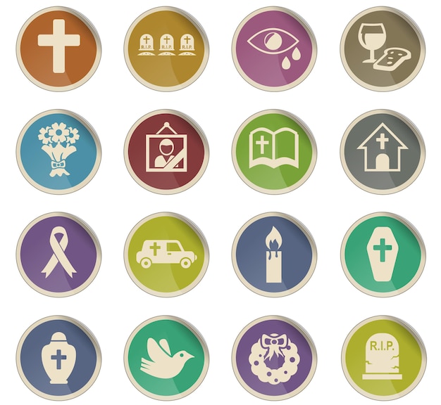 Funeral services web icons in the form of round paper labels
