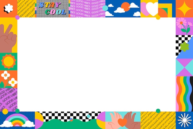 Funky 90s frame background cool colorful border vector