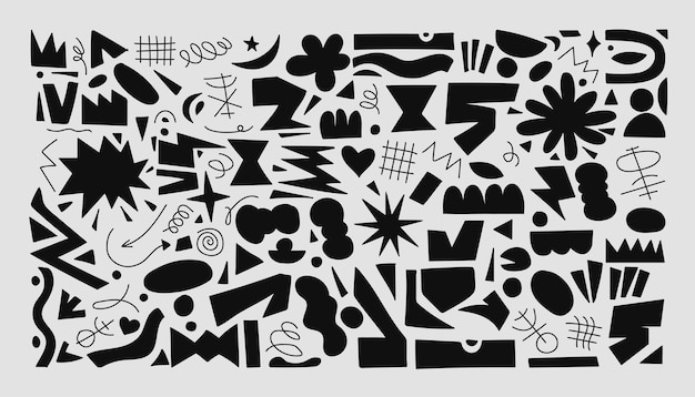 Funky Retro Black and White Abstract Doodle Shapes Vector Collection