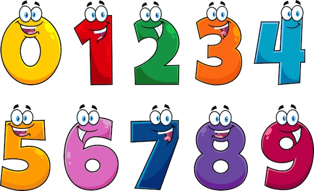 Funny Number Cartoon Characters. Vector Hand Drawn Collection Set