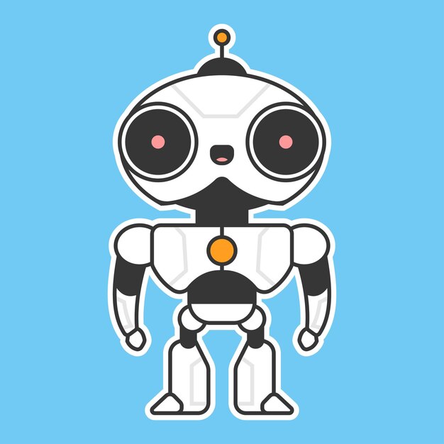 Funny robot vector cartoon character isolated on a blue background