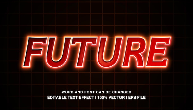 Future editable text effect template red neon glow futuristic style typeface