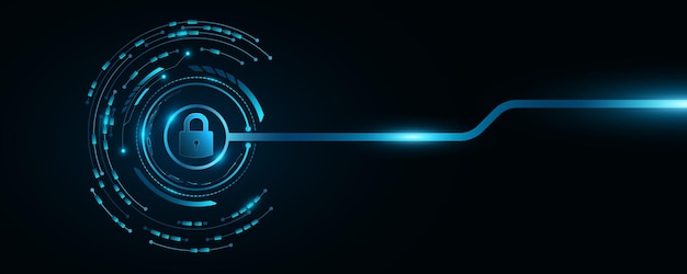 Futuristic background for unlocking UI system Lock scan with digital HUD circle and circuit board Data security Touch screen button for user interface design Vector illustration