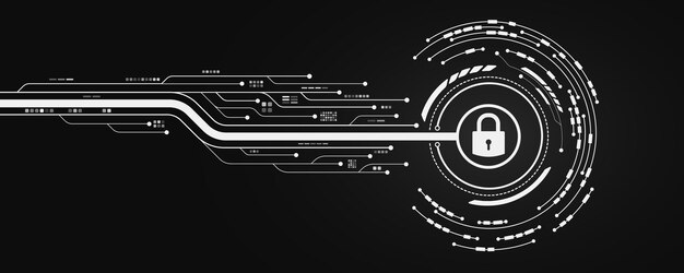 Futuristic background for unlocking UI system Lock scan with digital HUD circle and circuit board Data security Touch screen button for user interface Vector illustration