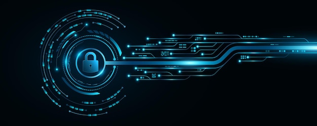 Futuristic background for unlocking UI system Lock scan with digital HUD circle and circuit board Data security Touch screen button for user interface Vector illustration