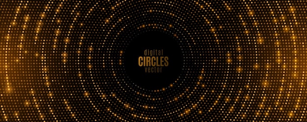 Futuristic circles of golden glowing particles Digital circular sound wave with lights Big data visualization into cyberspace Abstract background of dots Vector Illustration