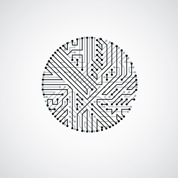 Futuristic cybernetic scheme, vector motherboard black and white illustration. Circular element with circuit board texture.
