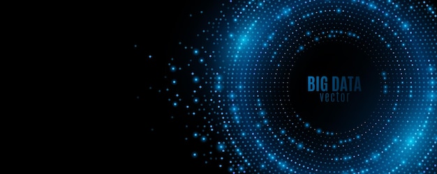 Futuristic digital circles of blue glowing particles Big data visualization into cyberspace Abstract background of dots Sharing Information in a Neural Network Vector
