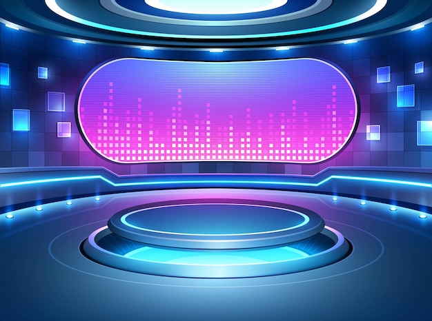 Futuristic hitech stage layout with sound wave led screen Scifi digital technology concepts