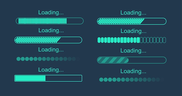 Futuristic progress loading bar Set of indicators Download progress web design template interface upload Vector