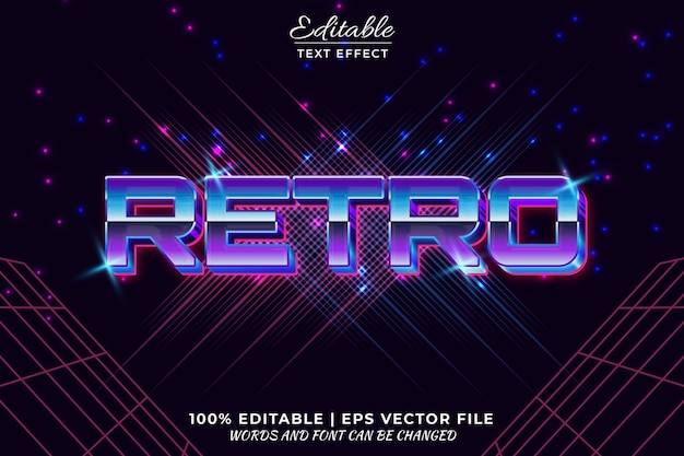 Futuristic Retro 3d editable text effect based vector