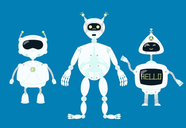 Futuristic robots vector illustration Robot set AI robot Vector Set Artificial intelligence robot
