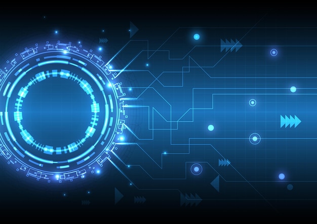 Futuristic SciFi glowing HUD element data engineer and circuit board Abstract hitech particle background Hologram and headup display interface Virtual reality technology of connection
