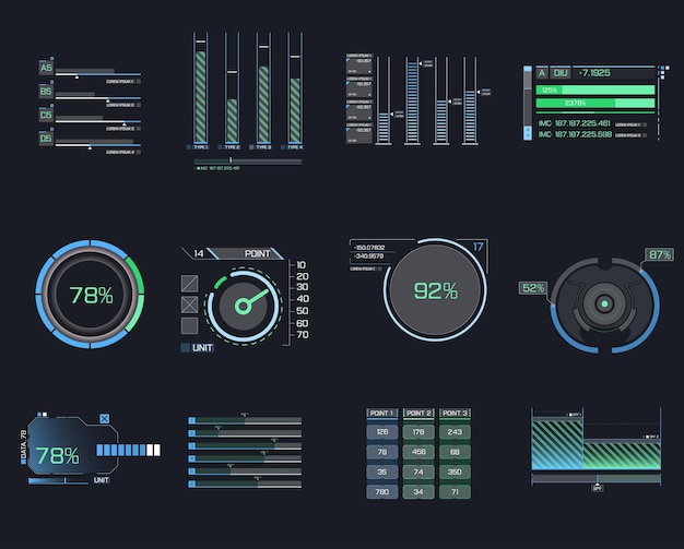 Futuristic user interface elements arrow button frame Holographic elements of the hud user