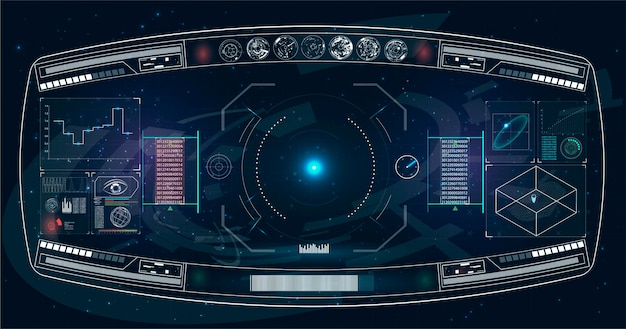 Futuristinen hud-käyttöliittymän näytön suunnittelu. scifi virtuaalitodellisuusteknologianäkymänäyttö