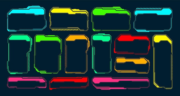 Futuristinen HUD- tai käyttöliittymäelementti, scifi-käyttöliittymän tekstikentät, kuvatekstit, värikäs varoitusviesti