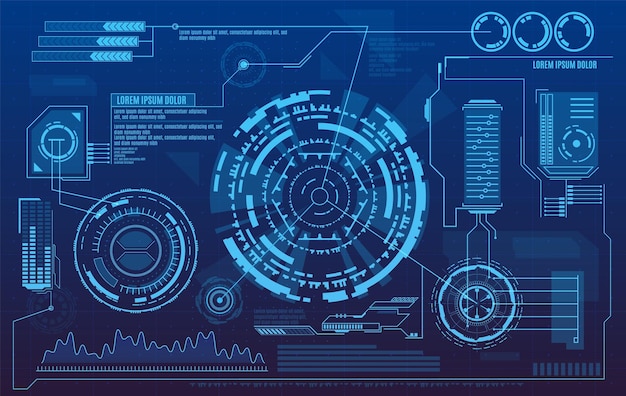 Futuristinen käyttöliittymä digitaalisilla infografiikoilla ja datakaavioilla