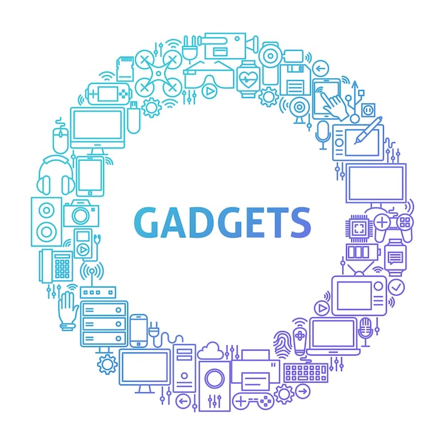 gadget line icon circle concept. vector illustration of technology and electronics objects.