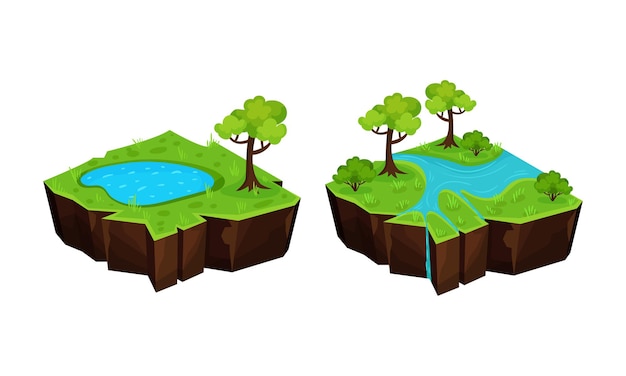 Game Islands with Pond and River Vector Set