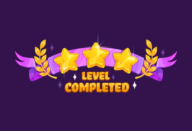 Game level complete golden stars reward ribbon