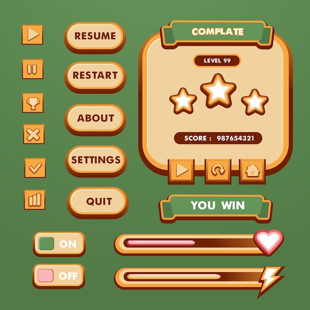 game menu scene for status of money power and collectible items it can be used for all types of games such as adventure racing rpg shooting games and other types of games