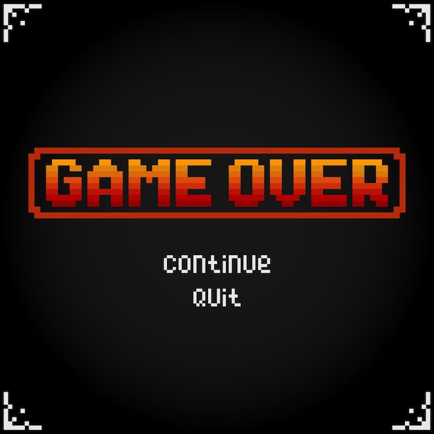 game over text in 8 bit pixel art background icon for retro games in vector illustration