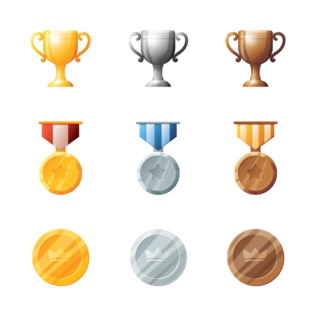 Game UI assets victory trophy icons collection vector
