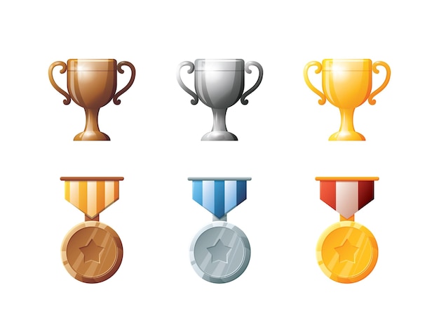 Game UI assets victory trophy icons collection vector