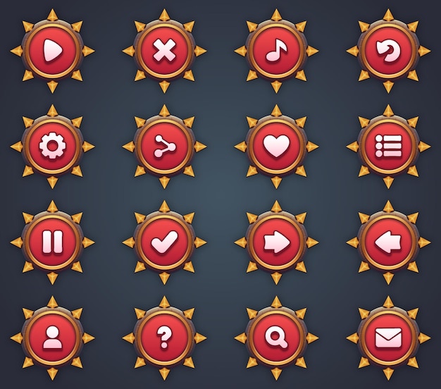 game ui set of red buttons in cartoon style gui to build 2d games cartoon casual buttons kit