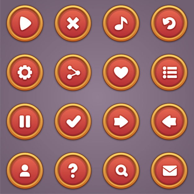 game ui set of red buttons in cartoon style gui to build 2d games cartoon casual gui buttons kit