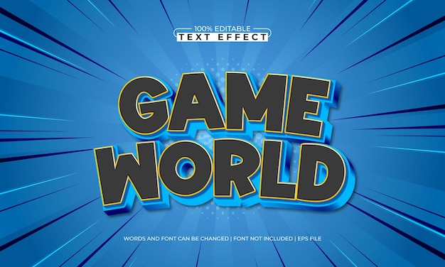 game world editable text effect with a play and kids text style