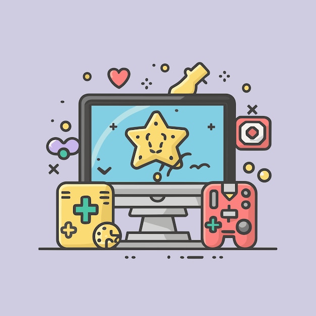 Gaming computer setup illustrations