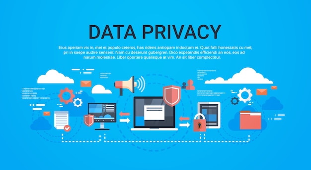 GDPR isometrinen infografiikka tietosuoja