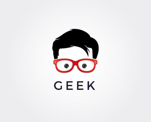 Geek logo design template with face in glasses.