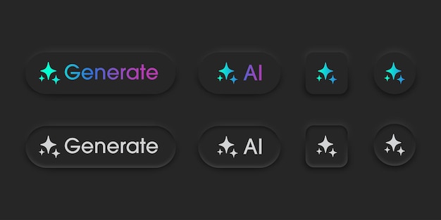 Generate AI button user interface Artificial intelligence Generate press button in trendy neumorphic style for app website and interfaces UI UX elements Vector illustration