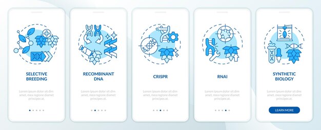 Genetic modification technologies blue onboarding mobile app screen