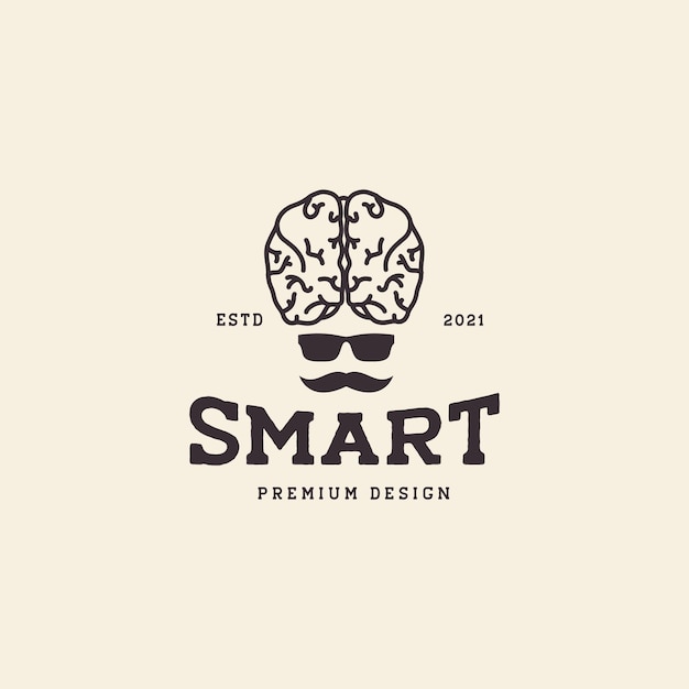 Genius man with big brain and mustache logo symbol icon vector graphic design illustration idea